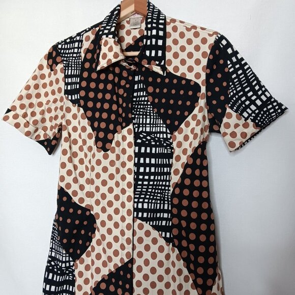 Becky & Max Size 6 Shirt Dress Knee Length Short Slv Polka Dot Abstract Stretch - Picture 4 of 9